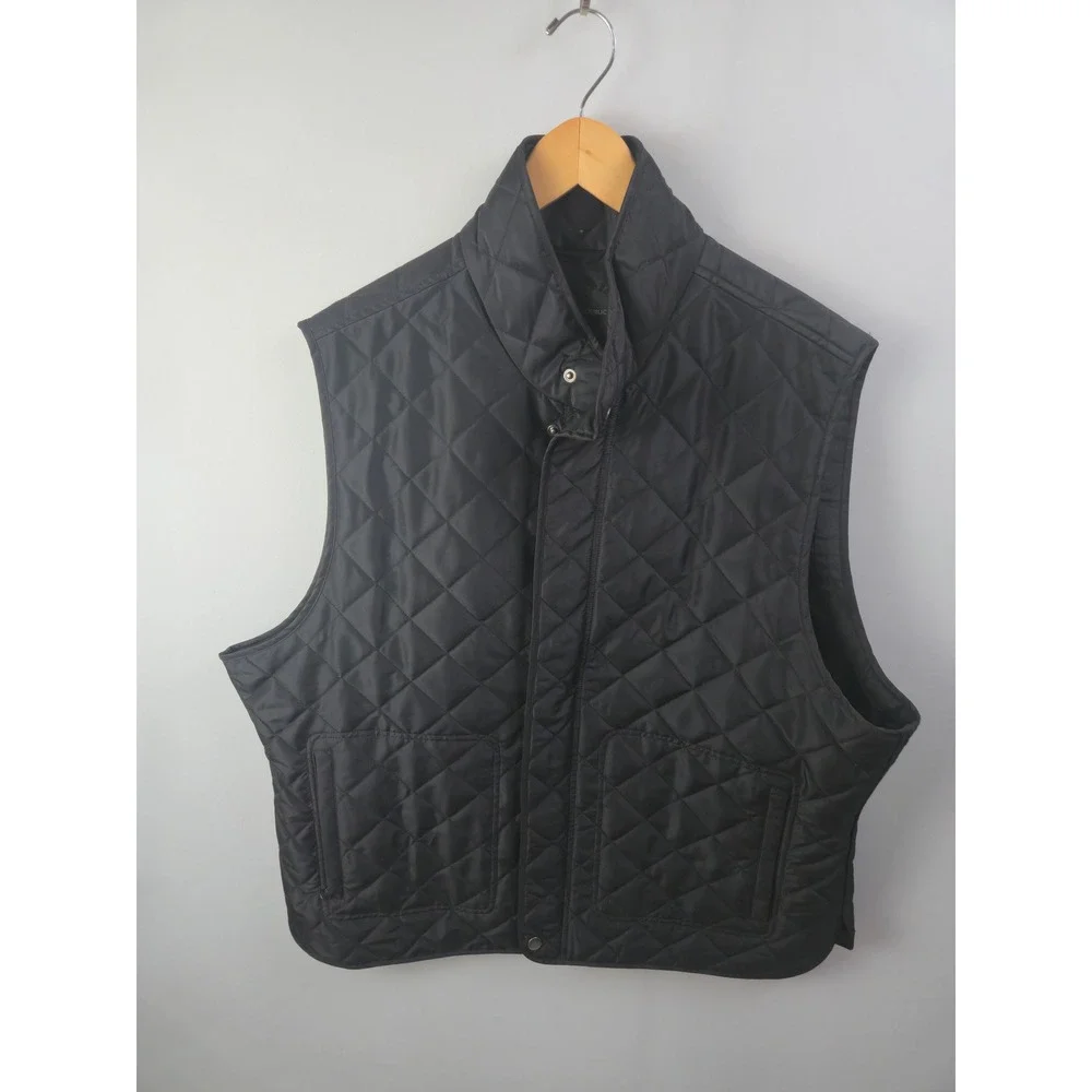 Banana Republic Quilted Vest Mens XL Black Diamond Stitch Full Zip Snap Pockets